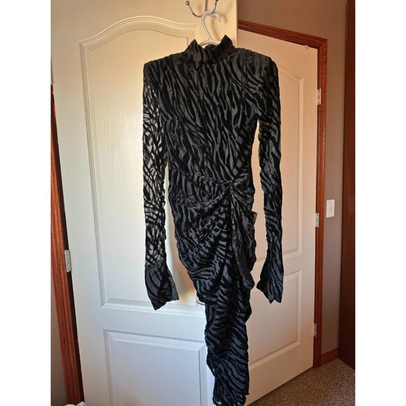 NWT Black Zebra Devore High Neck Draped Midi Dress - Picture 7 of 10